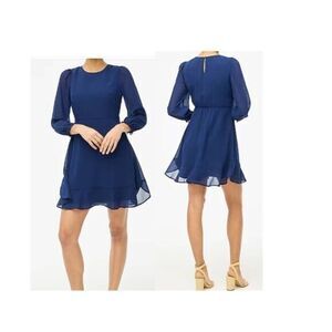J Crew Women's Elegant Mini Dress Side Pockets Flounce‎ Hem Party Navy Size 6